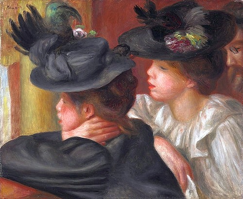 Pierre-Auguste Renoir, Im Theater, die Loge (Au Theatre, la loge). 1894 (Theater, Theaterbesuch, Loge, Frauen, Eleganz, schwarze Hüte,Unterhaltung, Kultur,Impressionismus, klassische Moderne, Wunschgröße, Wohnzimmer, Malerei)