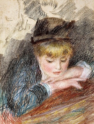 Pierre-Auguste Renoir, Die Loge (La Loge). 1879 (Mädchen, Teenager, junge Frau, Hut, Theater, Loge, Theaterloge, aufmerksam, Studie, Impressionismus, klassische Moderne, Wunschgröße, Wohnzimmer, Malerei)
