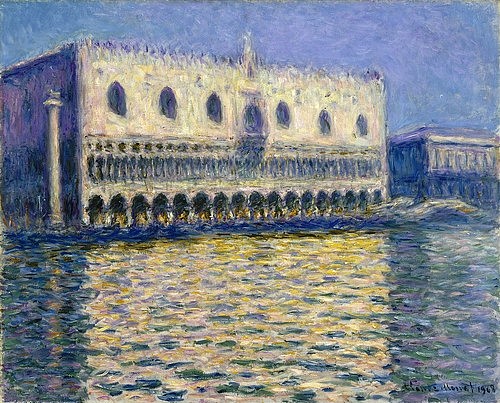 Claude Monet, Dogenpalast (Le Palais ducal), Venedig. 1908 (Monet,Claude,1840-1926,Öl auf Leinwand,Impressionismus,Stadtansicht,New York,Brooklyn Museum,Claude Monet,Sonne, Stadtbild, Sonnenlicht,Lichtwirkung, Italien, Laguna Veneta, Canal Grande, Dogenpalast, Lagune Venedig, Palazzo Ducale,Palast,Wasser,Wasserobe)