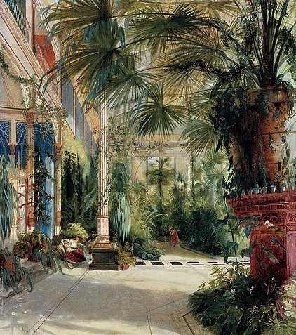 Karl  Blechen, Das Innere des Palmenhauses (Realismus, Gewächshaus, Palmenhaus, exotische Pflanzen, Palmen, Klassiker, Malerei, Wunschgröße, Wohnzimmer, bunt)