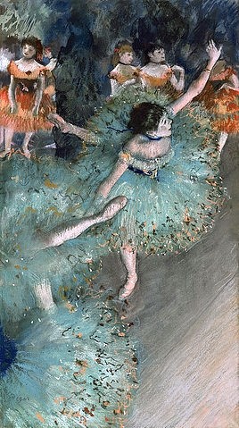 Edgar Degas, Tänzerinnen in Grün. 1877-79 (Degas,Edgar,1834-1917,Madrid,Thyssen-Bornemisza,Pastell/Gouache,19. Jahrhundert,Impressionismus,auf Papier,Degas, Edgar,Pastell,Gouache,Oper, Ballett, Theater,Balletttänzerinnen,Balletttänzerin, Tänzerinnen,Tänzerin,Tanz, Grün,Ballett,Ballerinas,Bühne,aus)