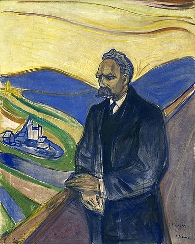 Edvard Munch, Porträt von Friedrich Nietzsche. 1906 (Munch,Edvard,1863-1944,Öl auf Leinwand,20. Jahrhundert,Portrait,Symbolismus,Stockholm,Thielska Galleriet,Edvard Munch,Friedrich Nietzsche,Philosoph,Philosophie,Mann,Deutscher,blau,gelb,Anzug)