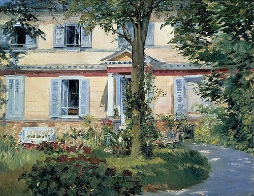 Édouard Manet, Das Haus in Rueil. 1882 (Garten, Haus, Villa, Sommer, Sonnenlicht, Impressionismus, Wohnzimmer, Klassiker, Wunschgröße,)