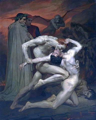 William Adolphe Bouguereau, Dante und Vergil in der Hölle. 1850 (Paris,Musée d'Orsay,Bouguereau,William Adolphe,1825-1905,Öl auf Leinwand,Bouguereau, William-Adolphe,Literatur,Tod,Teufel,Gut und Böse,Geist,Himmel,Hölle,Vergil,Dante,Jüngstes Gericht, Apokalypse,Unterwelt,Göttliche Komödie, Divina Commedia,Höllenkreis,In)