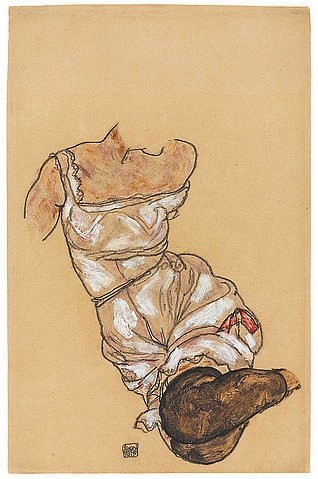 Egon Schiele, Weiblicher Torso in Unterwäsche und schwarzen Strümpfen. 1917 (Aquarell und schwarze Kreide auf Papier,20. Jahrhundert,Gouache,Christie's Images Ltd,1890-1918,Schiele,Egon,Egon Schiele,1917,Frau,schwarz,Torso,ohne Kopf,Dessous,Unterwäsche,Unterkleid,sitzen,Strümpfe,schwarz)