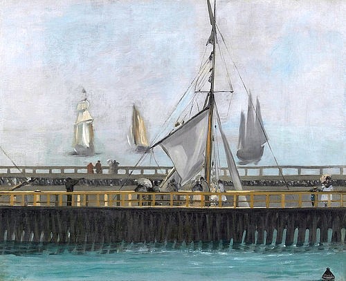 Édouard Manet, Pier von Boulogne-sur-Mer. 1868 (Hafen, Hafenszene, Segel, Segelschiffe, Segelboote, Meer, Küste, maritim, Impressionismus, Wohnzimmer, Klassiker, Wunschgröße,)