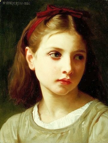 William Adolphe Bouguereau, Une Petite Fille (Porträt eines Mädchens mit roter Haarschleife). 1886. (19. Jahrhundert,Copyright ? Christie's Images Ltd / Photo ? Christie's Images Ltd,Öl auf Leinwand,Christie's Images Ltd,1825-1905,Bouguereau,William Adolphe,william adolphe bouguereau,mädchen,porträt,rote haarschleife,melancholisch,verträumt,nachdenklich)