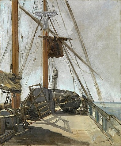 Édouard Manet, Schiffsdeck. Um 1860 (Schiff, Segelschiff, Takelage, Segel, Schiffsdeck, maritim, Meeresbrise Impressionismus, Wohnzimmer, Klassiker, Wunschgröße,)