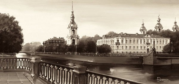 Ryazanov, VIEW ON ST. NICHOLAS CATHEDRAL, ST. PETERSBURG (Photografie, Fotokunst, St. Petersburg, Städte, Architektur, Kathedrale, Sakralbau, Barock, Wunschgröße,  Wohnzimmer, schwarz/weiß)