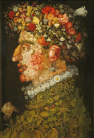 Giuseppe (Kopie nach...) Arcimboldo, Der Frühling. (Wunschgröße, Gesicht, Portrait, Blumen, Blüten, Blätter, floral, Frühling, Jahreszeit, Personifizierung, bizarr, Manierismus, Allegorie, Figurativ, Klassiker, Wohnzimmer, Esszimmer, bunt)