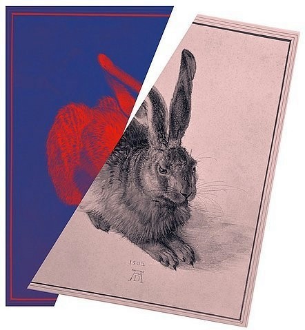 Ulf Buschmann, Junger Feldhase. Bearbeitung des Werkes von Albrecht Dürer. 2016. (Digital erstellt,Buschmann,Ulf,geb. 1975,albrecht dürer,hase,grafisch,modern,bearbeitet,rot,kreis,ulf buschmann,ostern,verfremdung)