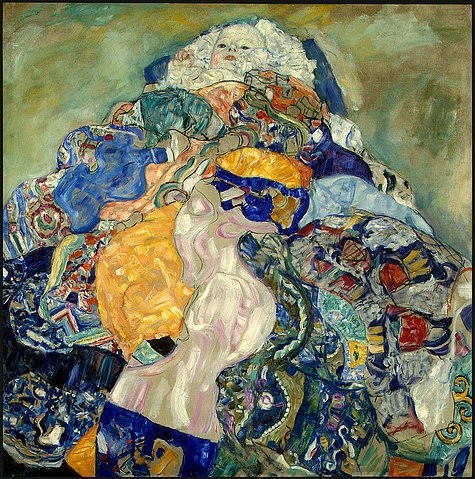 Gustav Klimt, Baby (Wiege). 1917/18 (Washington,National Gallery,Klimt,Gustav,1862-1918,Öl auf Leinwand,20. Jahrhundert,Jugendstil,Klimt, Gustav,Wiener Sezession,Baby,Säugling,Muster,Wiege,Stoff,Babykopf,Kinderkopf)