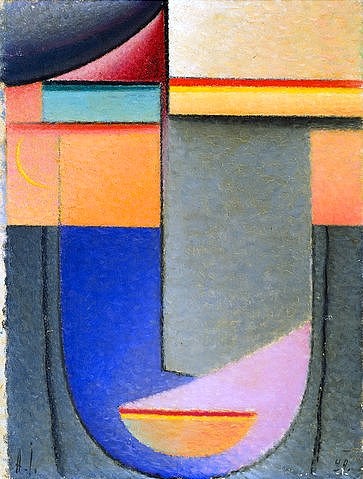 Alexej von Jawlensky, Abend. 1929 (Jawlensky,Alexej von,1864-1941,Christie's Images Ltd,Öl/Pappe,Jawlensky,Alexej von Jawlensky,20. Jahrhundert,Abend,abends,Farbwirkung,Farbfläche,Farbflächen,abstrakt,abstrahiert,Expressionismus,geometrisch,Gesicht,Kopf,Harmonie,Mund,Rosa,Melancholie,melan)