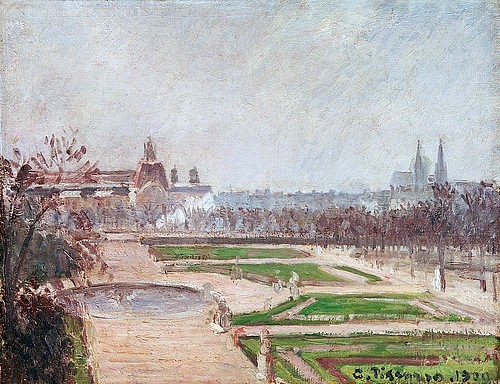 Camille Pissarro, Die Tuilerien und der Louvre (Le Jardin des Tuileries et le Louvre). 1900 (Paris, Stadt, Hauptstadt, Park, Gärten,  Museum, Louvre, Frankreich, Impressionismus, Klassische Moderne, Wohnzimmer, Wunschgröße)