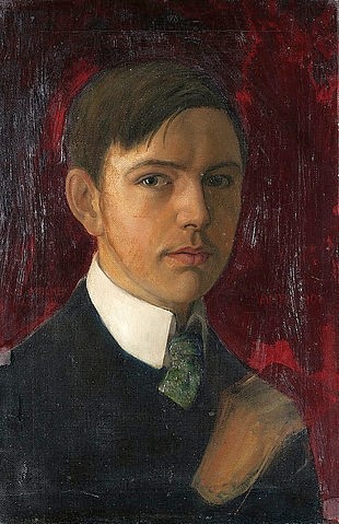 August Macke, Selbstbildnis. 1906 (Macke,August,1887-1914,Münster,LWL-Museum für Kunst und Kultur<br>Westfälisches Landesmuseum,Öl auf Leinwand,20. Jahrhundert,Dauerleihgabe aus Privatbesitz,Portrait,Macke, August,Selbstbildnis,jung,junger Mann,Maler,Künstler,Selbstportrait,weißer Kragen,K)