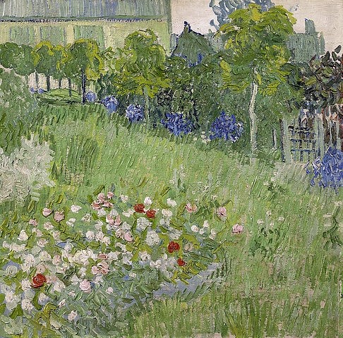 Vincent van Gogh, Der Garten Daubignys. 1890 (Gogh,Vincent van,1853-1890,Amsterdam,Van Gogh - Museum,Öl auf Leinwand,19. Jahrhundert,Landschaft,Post-Impressionismus,Vincent van Gogh,Garten,Daubigny,Wiese,Bäume,Blumen,Natur,grün,Gras)