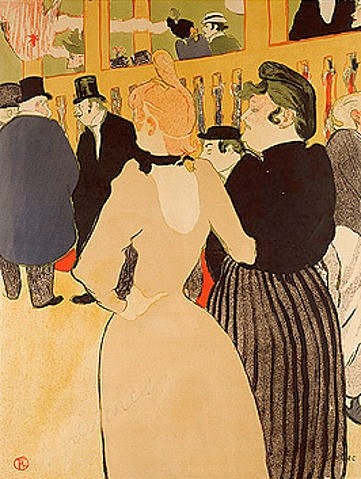 Henri de Toulouse-Lautrec, Im Moulin Rouge (La Goulue et la Mome Fromage). (Toulouse-Lautrec,Henri de,1864-1901,Christie's Images Ltd,Wirtshäuser,Prostitution,Toulouse-Lautrec, Henri de 1864-1901, Frankreich, französisch, 19. Jahrhundert, Nachtleben, Spätimpressionismus, Plakat, plakativ, Montmartre, Moulin Rouge, Paris, Belle Ep)