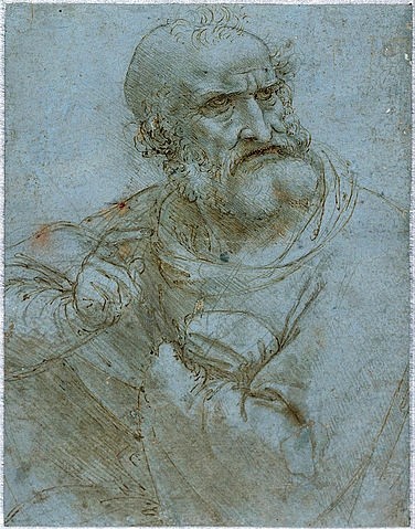 Leonardo da Vinci, Halbfigur eines Apostels. 1493-95 (Alter Mann, Portrait, Halbfigur, Apostel, Skizze, Zeichnung,  Treppenhaus, Wohnzimmer, Wunschgröße, Renaissance, Klassiker)