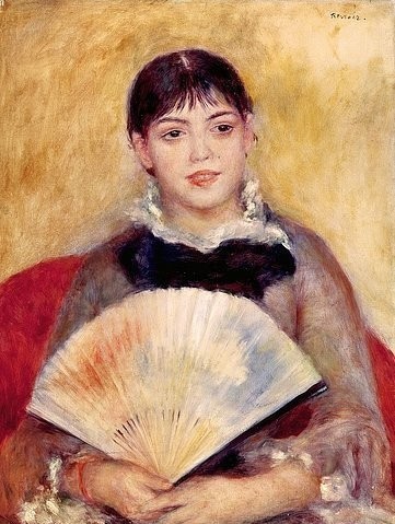 Pierre-Auguste Renoir, Mädchen mit Fächer. 1881. (Portrait, junge Frau, Mädchen, Fächer, Alphonsine Fournaise, französisch, Impressionismus, klassische Moderne, Wunschgröße, Wohnzimmer, Malerei)