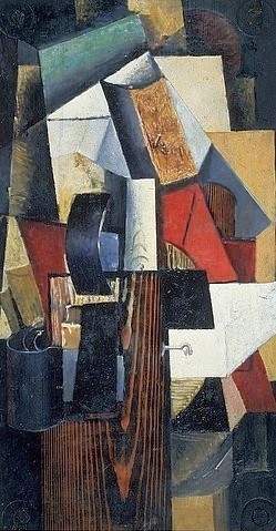 Kasimir Malewitsch, Station ohne Halt. Kunzewo. 1913. (Malerei, russische Avantgarde,  abstrakte Malerei, Formen, Kubismus, geometrisch,  Klassische Moderne, Wunschgröße, Wohnzimmer, Treppenhaus, bunt)