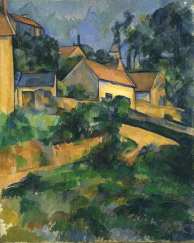 Paul Cézanne, Straßenkurve in Montgeroult. 1898 (New York,Museum of Modern Art,Cézanne,Paul,1839-1906,Öl auf Leinwand,19. Jahrhundert,Post-Impressionismus,Paul Cezanne,Hügel,Straße,Kurve,Häuser,Montgeroult,Frankreich)