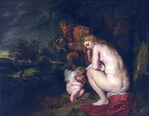 Peter Paul Rubens, Frierende Venus (Venus Frigida). 1614 (Rubens,Peter Paul,1577-1640,Antwerpen,Koninklijk Museum,Öl auf Holz,17. Jahrhundert,Barock,Peter Paul Rubens,Schönheit,keusch,kalt,frieren,zusammenkauern,zusammengekauert,hocken,Amor,Göttin,Venus,Furcht,Frau,Akt,kühl,eisig,frigide,lüstern,anzüglich grinse)