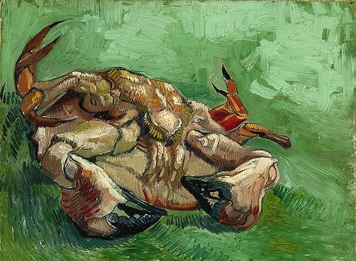 Vincent van Gogh, Krebs, auf dem Rücken liegend. Arles, 1889. (Gogh,Vincent van,1853-1890,Amsterdam,Van Gogh - Museum,Öl auf Leinwand,19. Jahrhundert,Post-Impressionismus,krustentier,meerestier,krebstiere,Crustacea,tier,grün,scheren,krebsscheren,van gogh)