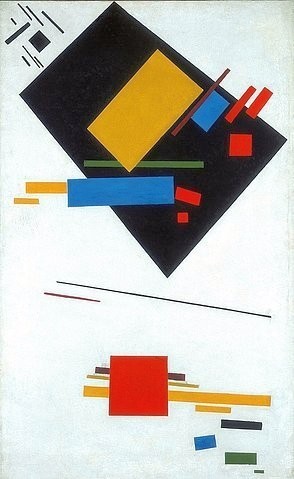 Kasimir Malewitsch, Suprematische Malerei (Schwarzes Trapez und Rotes Quadrat). 1915. (Malewitsch,Kasimir,1878-1935,Amsterdam,Stedelijk Museum,Öl auf Leinwand,20. Jahrhundert,Russische Avantgarde,Suprematismus,kasimir malewitsch,  Sewerinowitsch, russisch,abstrakt,abstrakte,moderne kunst,komposition)