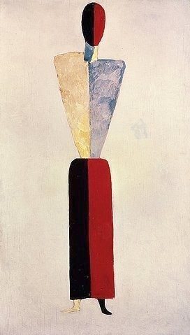 Kasimir Malewitsch, Das Mädchen (Figur auf Weiß.) Ca. 1928-32. (Malerei, russische Avantgarde,  Frau, Mädchen, figurativ, geometrische Streifen, Balken, Klassische Moderne, Wunschgröße, Büro, Wohnzimmer, Treppenhaus, bunt)