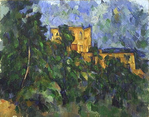 Paul Cézanne, Château Noir. 1903-04 (New York,Museum of Modern Art,Cézanne,Paul,1839-1906,Öl auf Leinwand,20. Jahrhundert,Post-Impressionismus,Paul Cezanne,Chateau noir,Schloss,Burg,neugotisch,neogotisch,Spitzbogenfenster,Ruine,verlassen,Bäume,Anwesen,grün,Frankreich)