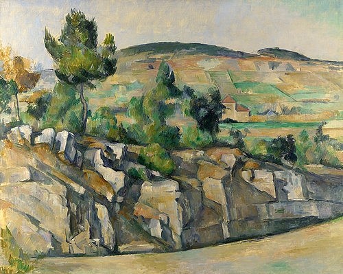 Paul Cézanne, Hügelige Landschaft in der Provence. Um 1890-92 (London,National Gallery,Cézanne,Paul,1839-1906,Öl auf Leinwand,19. Jahrhundert,Post-Impressionismus,? Fine Art Images,Paul Cezanne Felsen Fels Steinbruch Provence Frankreich Landschaft,Hügel hügelig Steine Felder ländlich)