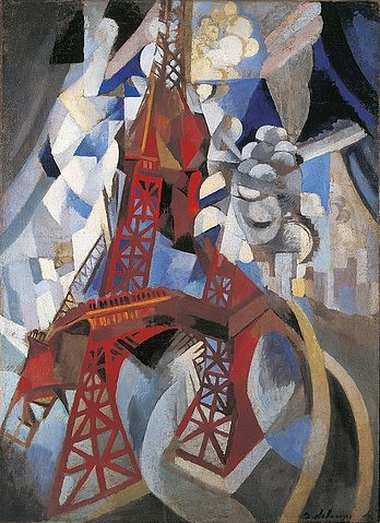Robert Delaunay, Der rote Eiffelturm (La Tour Rouge).1911-12 (Eiffelturm, Avantgarde, orphischer Kubismus, abstrakte Malerei, Klassische Moderne, Treppenhaus, Wohnzimmer, Wunschgröße, bunt)