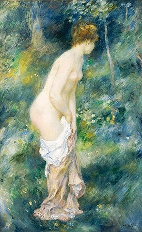 Pierre-Auguste Renoir, Stehende Badende (Baigneuse Debout). 1887 (Badende, baden, junge Frau, Aktmalerei, nackt, Impressionismus, klassische Moderne, Wunschgröße, Wohnzimmer, Malerei)