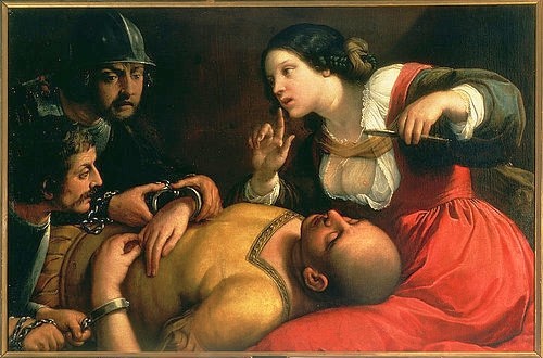 Michelangelo Merisi da Caravaggio, Samson und Delilah. 17. Jh. (Hinterhalt, Betrug, Haare, Kraft, Soldaten, Altes Testament, Bibel, Religion, Hell-Dunkel, Barock, Klassiker, Malerei, Wunschgröße, Wohnzimmer)