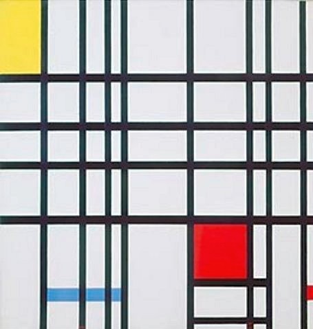 Piet Mondrian, Komposition mit rot, blau und gelb. (Malerei, Klassische Moderne, Konstruktivismus,  Neoplastizismus, geometrische Felder, Rechtecke, Raster, Wohnzimmer, Büro, Schlafzimmer, Arztpraxis, Wunschgröße, bunt)