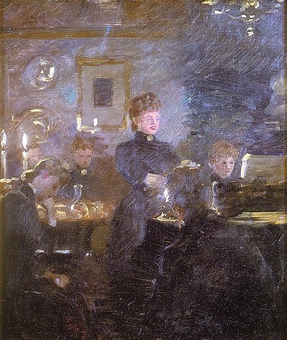 PEDER SEVERIN KROYER, Die Soirée in Skagen. 1887 (Skandinavien,19. Jahrhundert,1851-1909,Kroyer,Peter Severin,Christie's Images Ltd,Musik,Interieur, Bürgerlich,Kroyer, Peter Severin 1851-1909,sängerin,Hausmusik,Kammerkonzert,zuhören,Zuhörer)