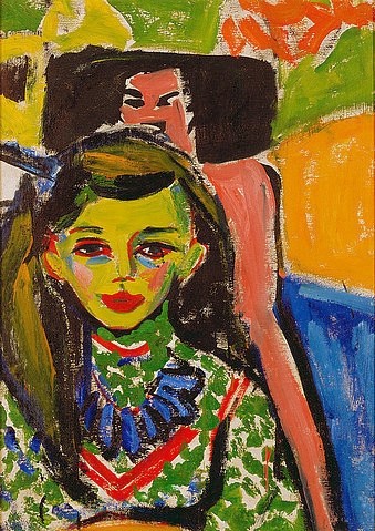 Ernst Ludwig Kirchner, Fränzi vor geschnitztem Stuhl. 1910. (Kirchner,Ernst Ludwig,1880-1938,Madrid,Thyssen-Bornemisza,Öl auf Leinwand,20. Jahrhundert,Expressionismus,Die Brücke,mädchen,porträt,kind,expressionistisch)