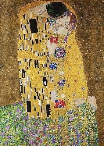 Gustav Klimt, Der Kuss. 1907/08. (Klassische Moderne, Malerei, dekorativ, Jugendstil, Eros&People, Frau, Mann, Umarmung, Erotik, Ornamente, geometrische Formen, Wunschgröße, Wohnzimmer, Treppenhaus, Schlafzimmer,  gold/bunt)