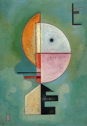 Wassily Kandinsky, Empor. 1929 (Kandinsky,Wassily,1866-1944,New York,S. Guggenheim-Museum,Öl/Karton,20. Jahrhundert,Abstraktion,Wassily Kandinsky,geometrisch,geometrische Formen,Bauhaus,Halbkreis,Halbkreise,türkis grün schweben)