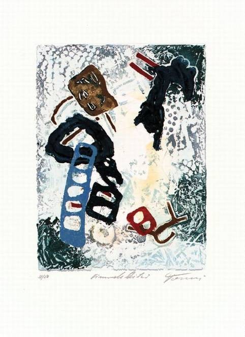 Tormi Jan Auf der Himmelsleiter (Carborundum-Radierung, handsigniert) (Abstrakt, Abstrakte Grafik, Moderne, Ornamente, Muster, Amorphe Formen, Original, signiert, Büro, Wohnzimmer)