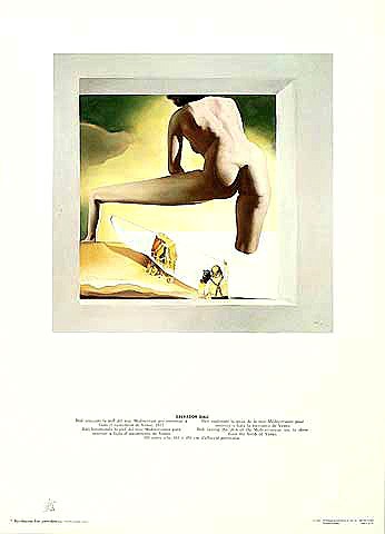 Salvador Dali, Soulevaut L109 (Malerei, Surrealismus, Rückeakt, nackt, Erotik, Klassische Moderne, Fantasie, Wohnzimmer, Treppenhaus,  bunt)