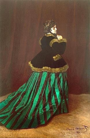 Claude Monet, Camille. 1866. (Monet,Claude,1840-1926,Öl auf Leinwand,19. Jahrhundert,Impressionismus,französischer,Kunsthalle Bremen,frau,porträt,rock,kleid,vornehm,mantel,mode,rückansicht,faltenwurf,modisch,elegant,französisch)