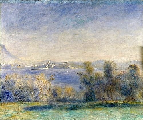 Pierre-Auguste Renoir, Landschaft am Mittelmeer (Blick auf Toulon). 1891. (Landschat, Meer, Meeresbrise, Küste, Sommer, Frankreich, Impressionismus, klassische Moderne, Wunschgröße, Wohnzimmer, Malerei)