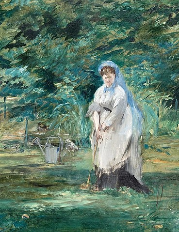 Édouard Manet, Krocketpartie. Detail. 1873 (siehe auch Bildnummer 957) (Städel Museum,Frankfurt am Main,Manet,Édouard,1832-1883,Öl auf Leinwand,19. Jahrhundert,Impressionismus,Copyright Horst Ziegenfusz,französischer,Edouard Manet,Krocketpartie,Krocket,draußen,spielen,Frau,Gießkanne,Freizeit,Schläger)