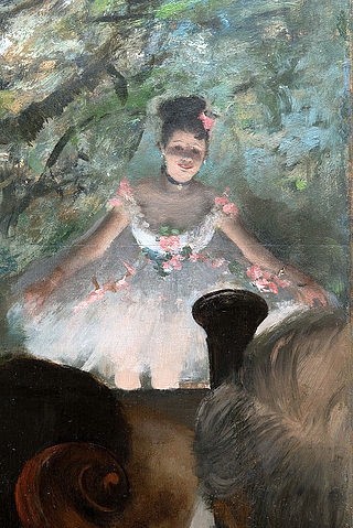 Edgar Degas, Musiciens à l'Orchestre. Detail. 1872 (siehe auch Bildnummer 4811) (Degas,Edgar,1834-1917,Städtische Galerie,Städel Museum,Frankfurt a.M.,Öl auf Leinwand,19. Jahrhundert,Impressionismus,Copyright Horst Ziegenfusz,französischer,Edgar Degas,Ballett,Balletttänzerin,Tänzerin,Frau,Ballerina,Bühne,Auftritt,Tanz,Tütü,tutu,rosa,D)