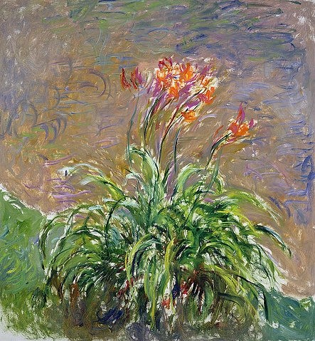 Claude Monet, Taglilien (Les Hémérocalles). 1914-17 (Monet,Claude,1840-1926,Paris,Musée Marmottan,Öl auf Leinwand,20. Jahrhundert,Impressionismus,französischer,Claude Monet,Hemerocallis,Taglilie,Tagllilien,Lilien,Lilie,Blume)