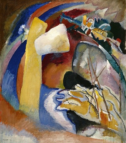Wassily Kandinsky, Entwurf zu Bild mit weißer Form. 1913 (Kandinsky,Wassily,1866-1944,Detroit,Institute of Art,Öl auf Leinwand,20. Jahrhundert,Abstraktion,Wassily Kandinsky,Blauer Reiter,Entwurf,Landschaft,weiß,gelb)
