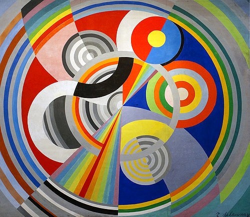 Robert Delaunay, Rhythmus No 1, Wanddekoration für den Salon des Tuileries. 1938 (Orphismus, orphischer Kubismus, abstrakte Malerei, Kreise, Kreissegmente, Klassische Moderne, Büro, Business, Wohnzimmer, Wunschgröße, bunt)