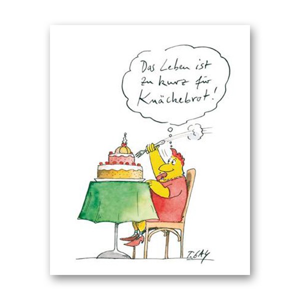 Peter Gaymann, Knäckebrot (Weinexperten, Karikatur, Cartoon, Comic, witzig, lustig, Treppenhaus, Esszimmer, Küche, Konditorei, Cafe, Grafik, bunt)