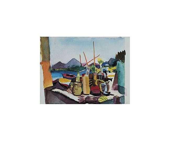 August Macke, Landschaft bei Hammamet (Offset) (Malerei, Expressionismus, Orient, Tunesien, Landschaft, Stillleben, Tunisreise, Berge,  Wohnzimmer, Treppenhaus, Arztpraxis, Klassische Moderne, bunt)